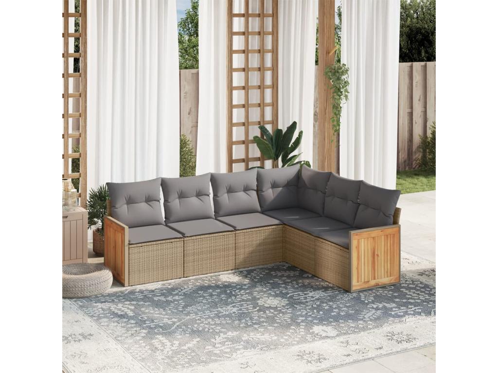 Garden furniture set with cushions, 6 pieces, beige woven resin ILRQ96580