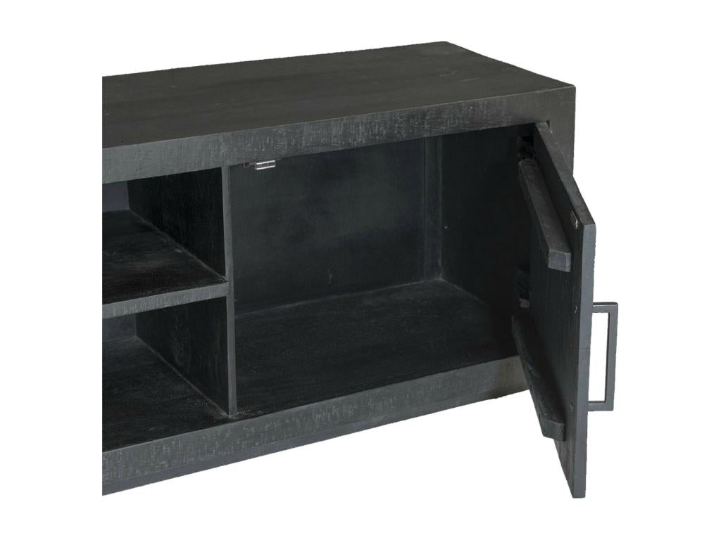 Luxameub TV stand with 2 doors, 180cm wide, in solid black mango wood QLIF45243