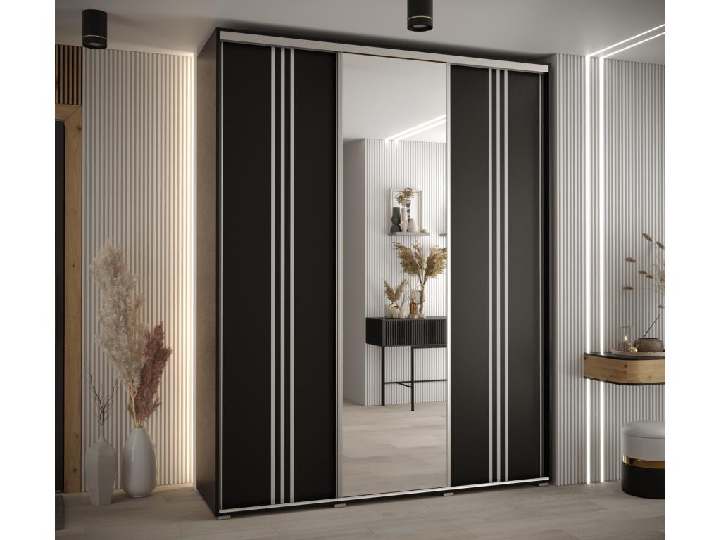 Luxameub 7 Sliding Door Wardrobe 235.2/200/60 3 Doors Black/Black/Silver GRNU95706