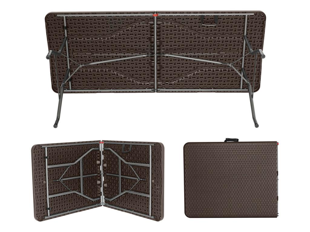 Pack of 2 rectangular folding tables with rattan effect, 180x74x74cm, 7house XQAR74160