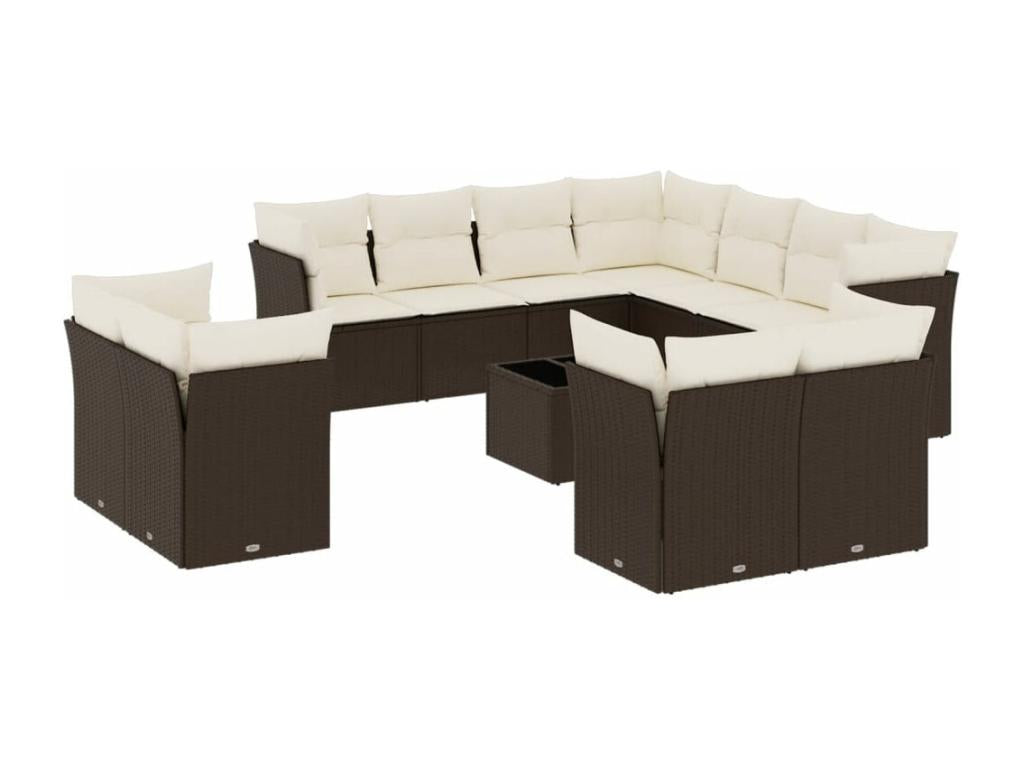 12-piece garden furniture set with cushions, brown woven resin ZWYN14480