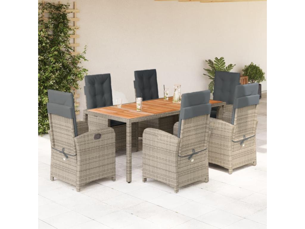 7-piece garden dining set and cushions, grey rattan EIIH52661