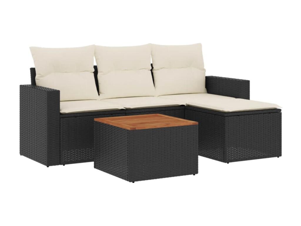 5-piece garden furniture set with cushions, black woven resin AADL64727