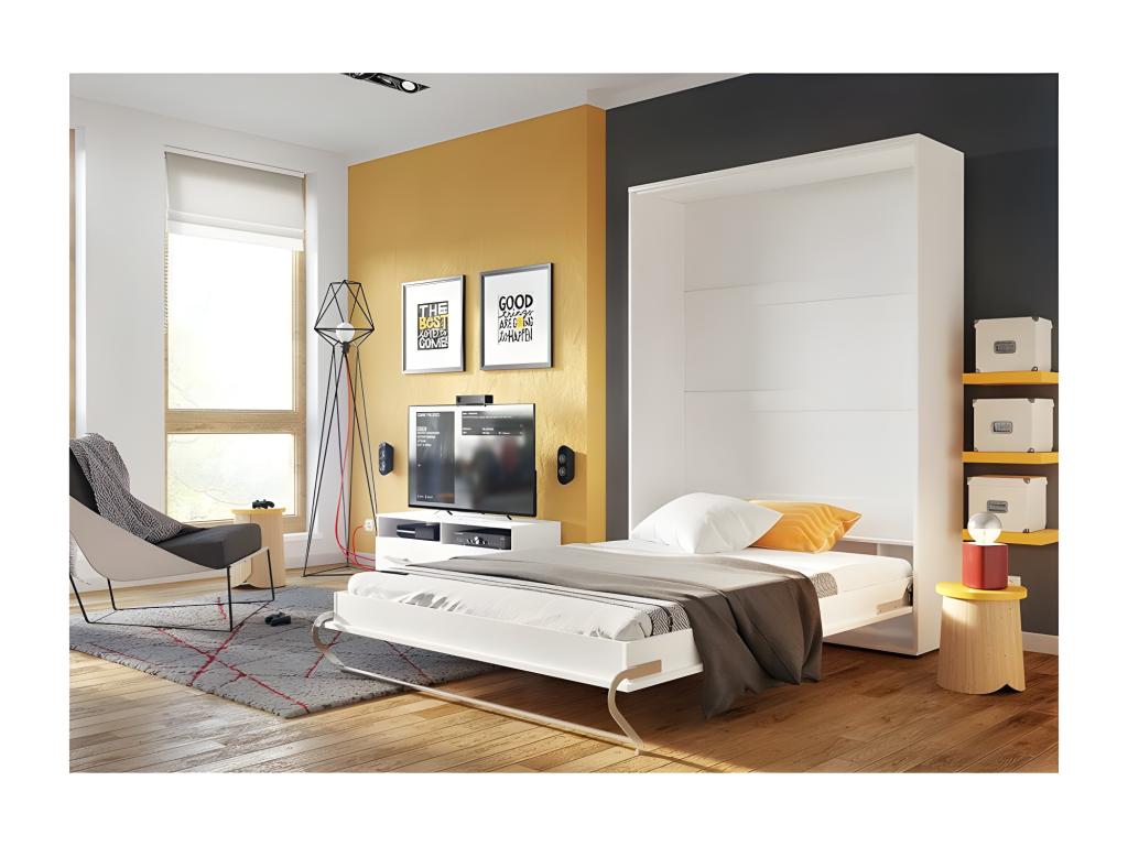 Luxameub Wall Bed with Mattress Included, Vertical, 140x200cm, Glossy White, Consus Folding Bed, Luxameub MFWA24058