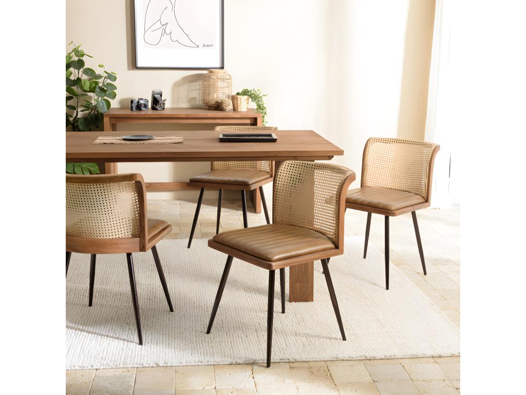 Luxameub - Set of 2 mango wood chairs with quilted leather seats and rattan backrests LBVG89516