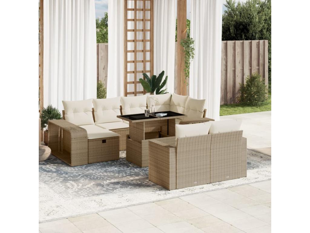 11-piece garden furniture set with beige resin wicker cushions YNYJ67045