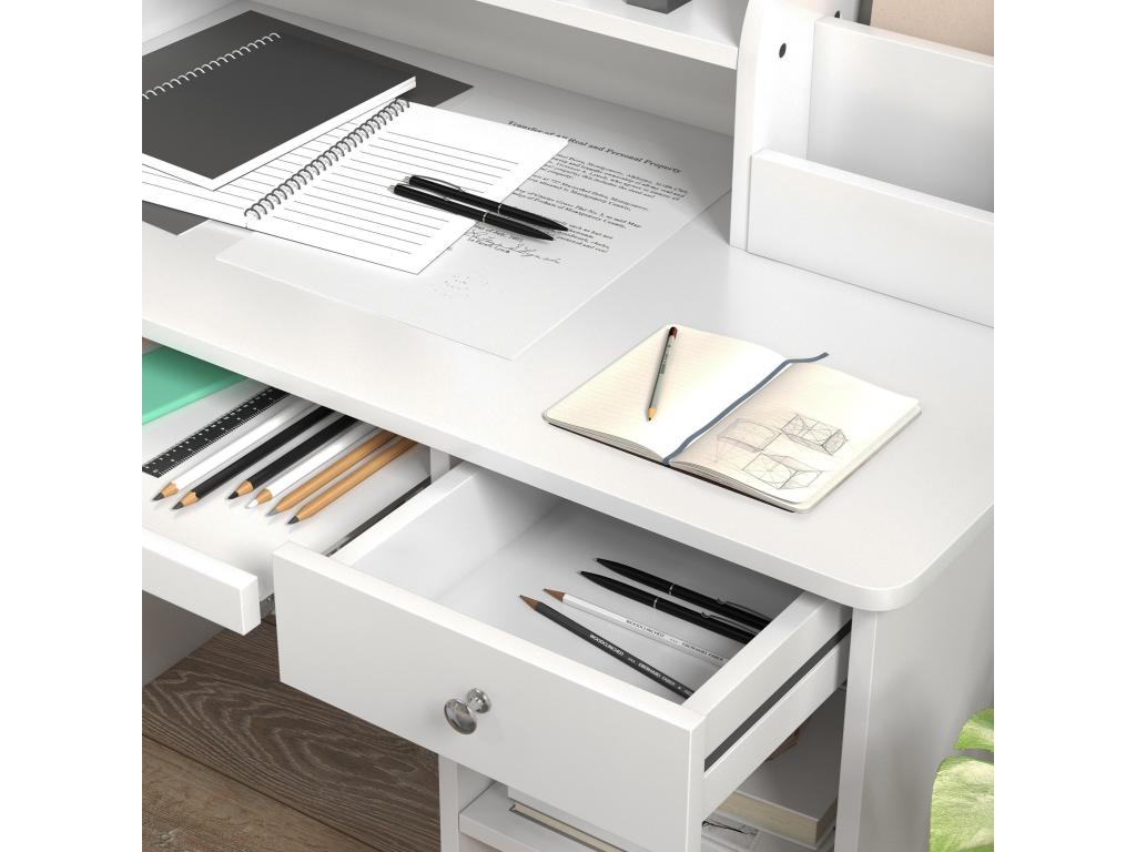 Children's desk with multiple storage options - desk, chair, and shelf set - drawer, sliding top, 2 niches, 2 shelves, 2 book displays - white SFPF67238