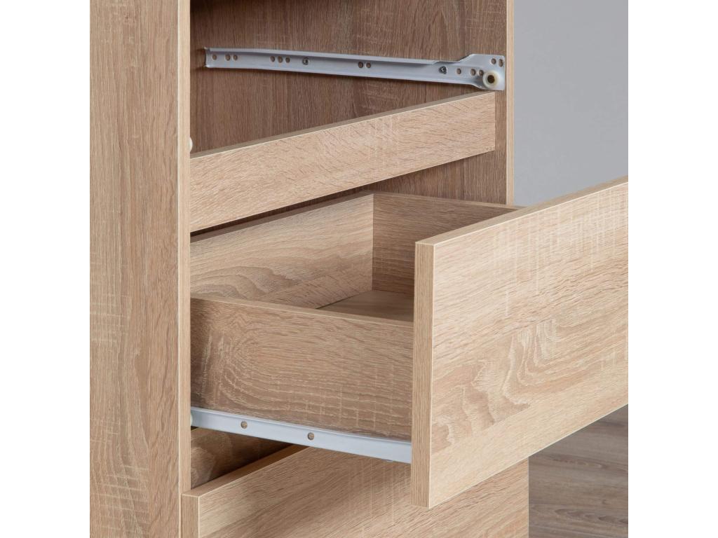 Cosymeub PIKSEL Right-Hand Computer Desk, Oak Finish, 90 cm, 1 Door, 1 Drawer, Oak Front, 3 Shelves, 90x50x77 cm, ZPCT75856