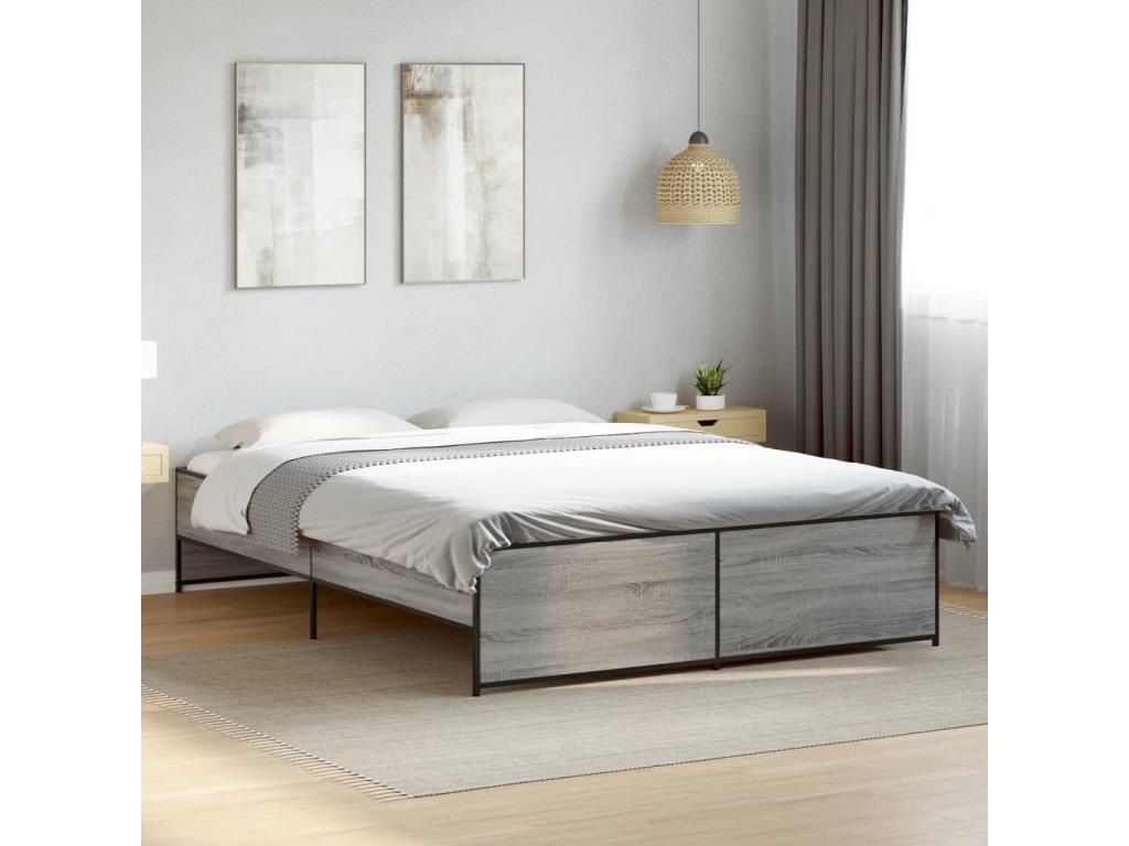 Cosymeub grey bed frame 160x200 cm engineered wood and metal SCUL60016