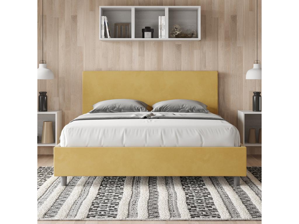 Upholstered storage bed 160x190 cm, ochre microfiber, Luxameub GDSP99071