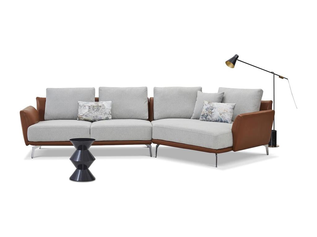 Luxameub Right-Hand Corner Sofa in Fabric - Light Grey and Brown - Left Corner LGCZ83582