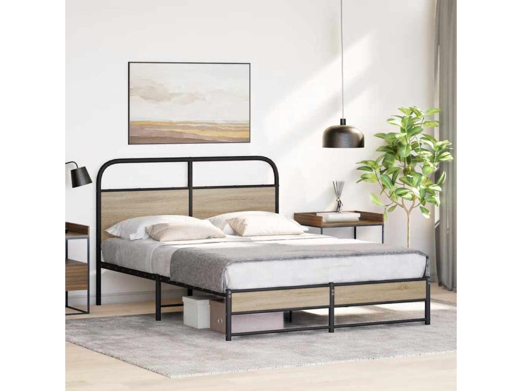 Bed frame without mattress 135x190 cm smoked oak engineered wood DGKV93832