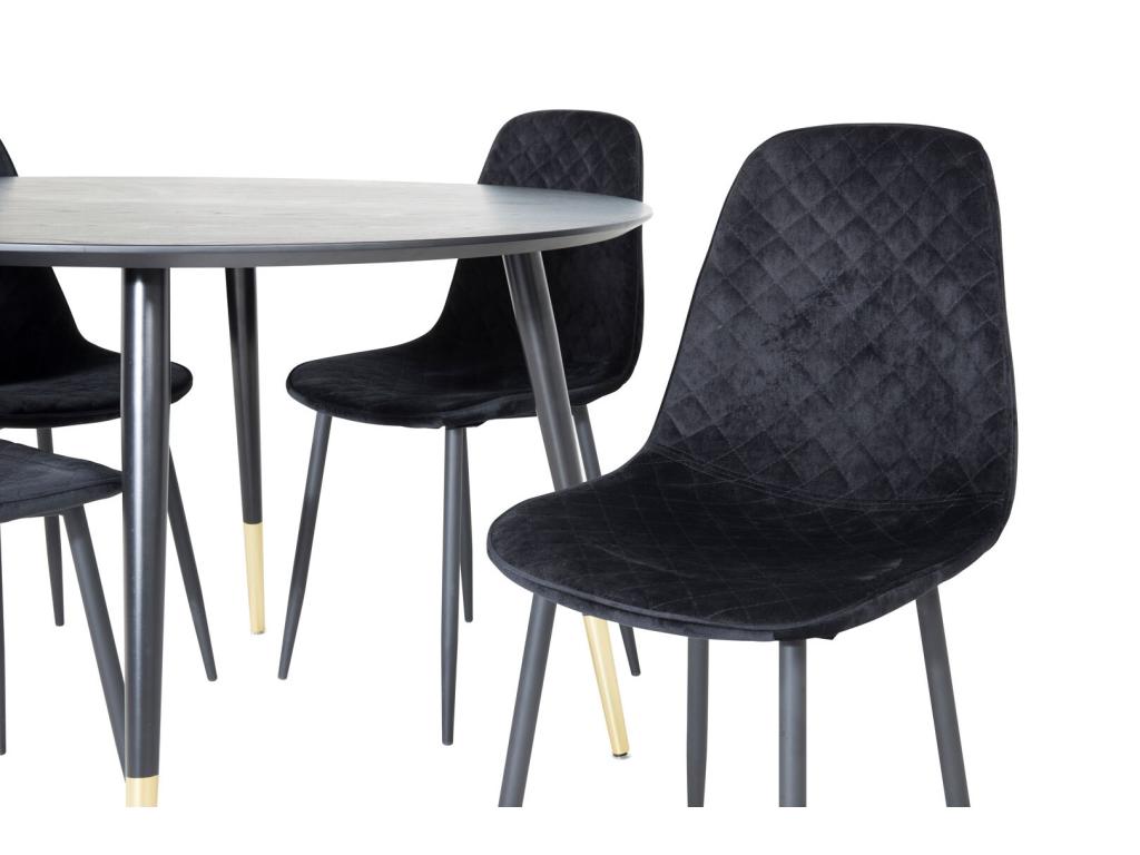 Luxameub 115BLBR set: black table and 4 Luxameub black velvet chairs. WWXA30785