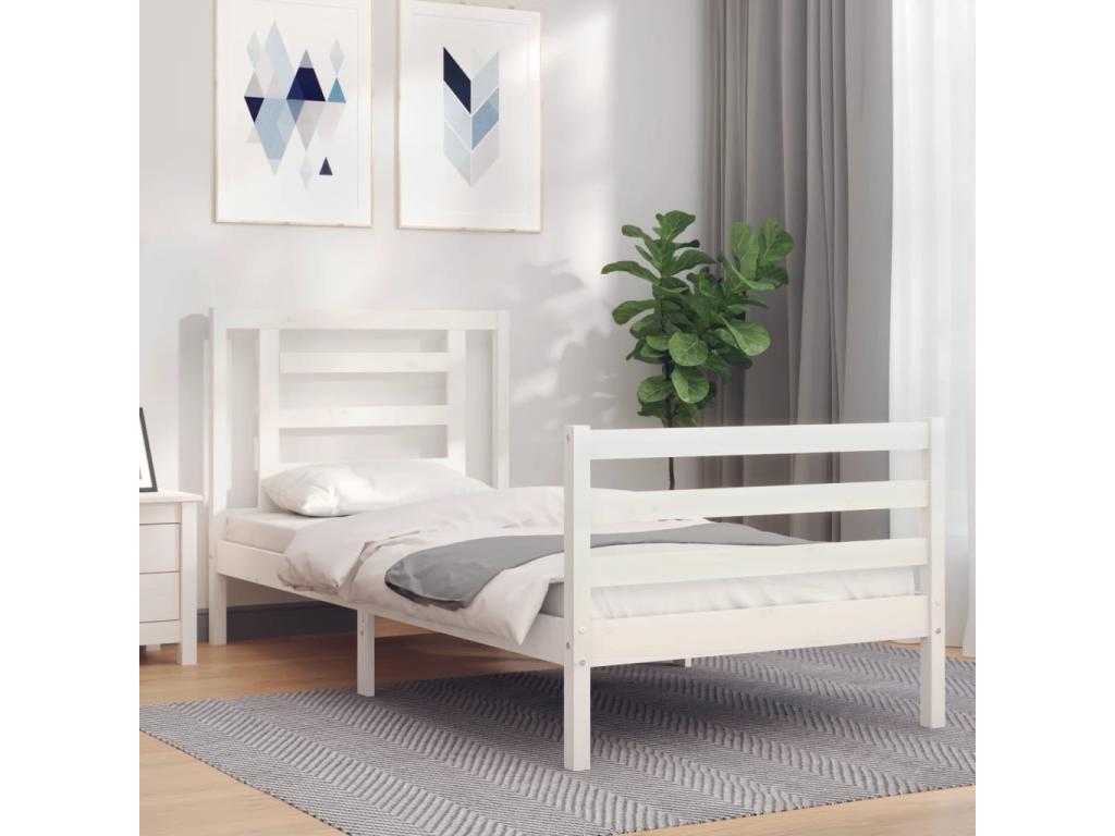 White bed frame and headboard 100x200 cm solid wood HCVA96642