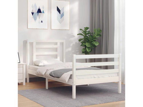 White bed frame and headboard 100x200 cm solid wood HCVA96642