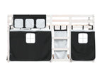 Bunk bed with black and white curtains, 90x190 cm, solid pine wood, BCXE98555