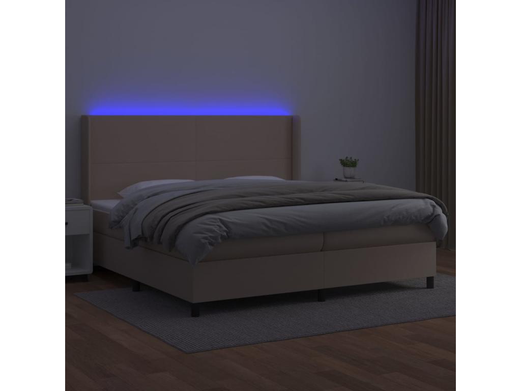 Upholstered bed base with LED mattress, Cappuccino color, 200x200 cm, faux leather, KUME47867