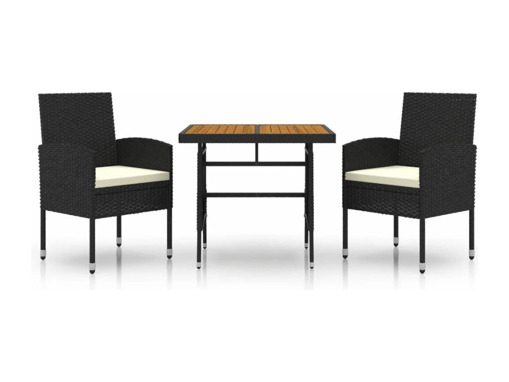 3-Piece Outdoor Dining Set, Black Wicker Resin HFMY47850