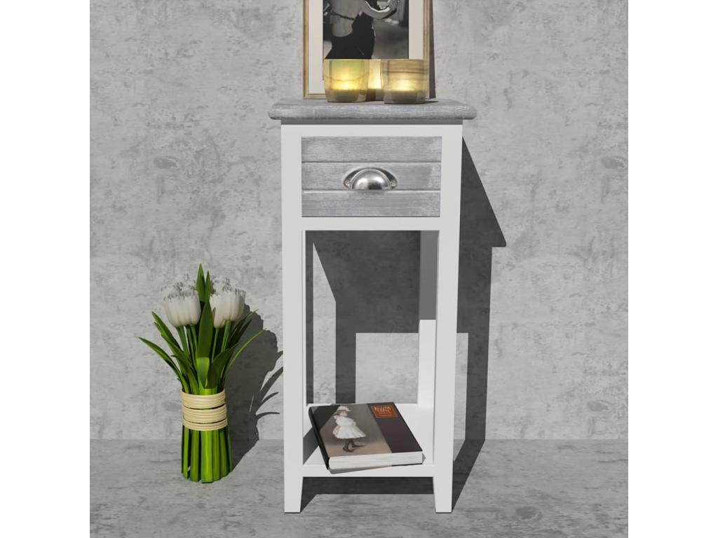 Bedside table with 1 drawer, grey and white, GOQS33452
