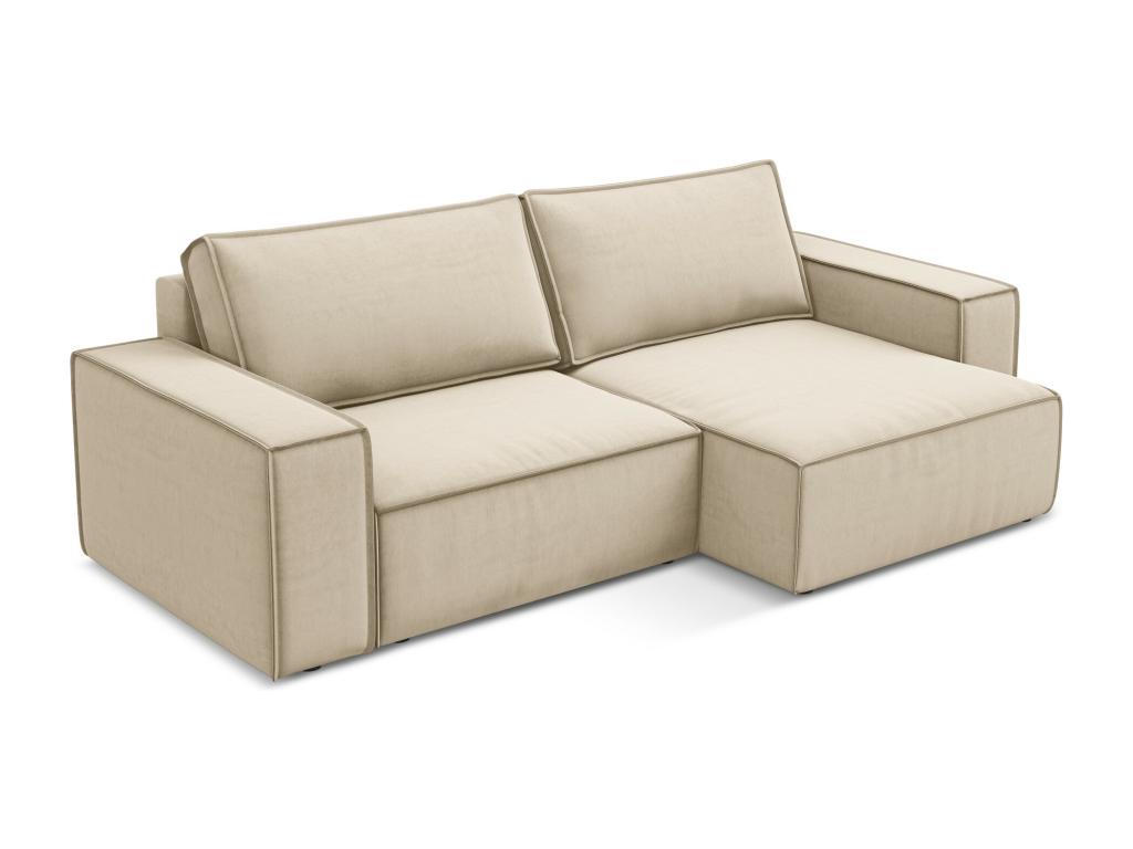 2-seater right-hand corner sofa bed in velvet - light beige - Luxameub NITZ00065