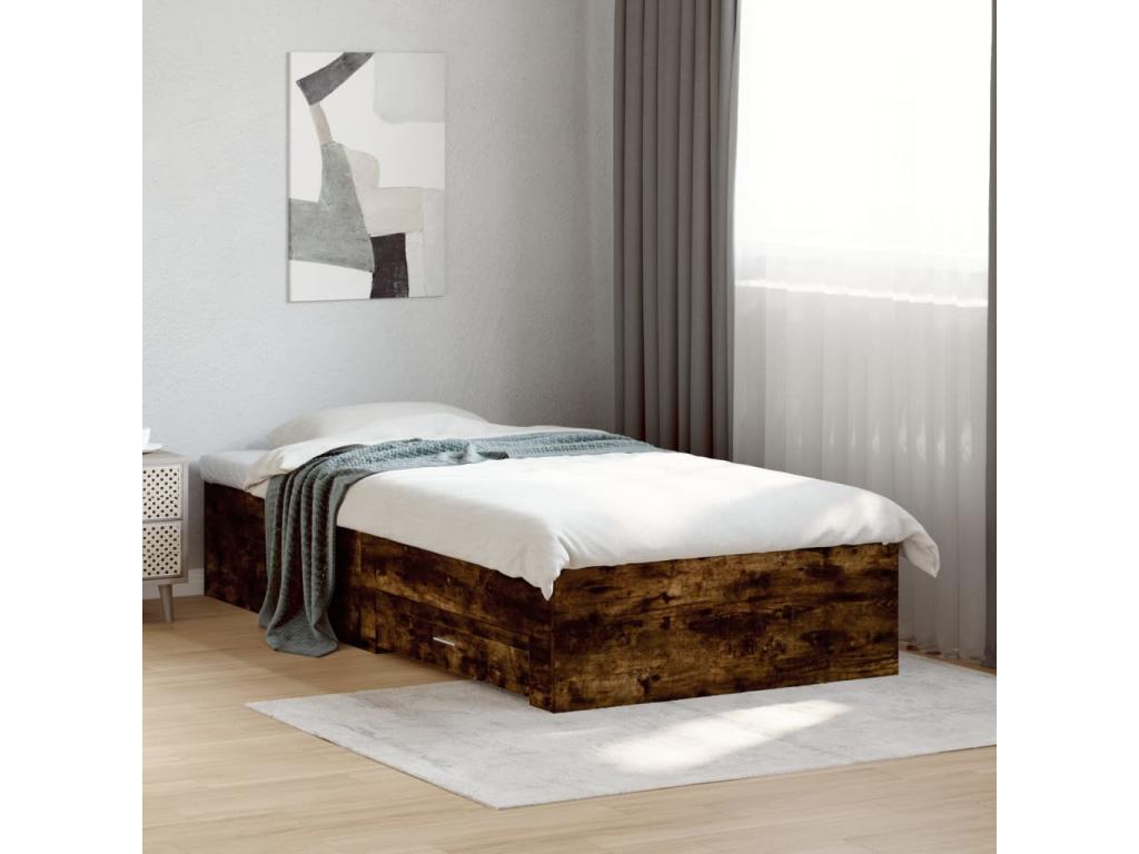 Bed frame with drawers, without mattress, smoked oak, 90x200 cm, IDDQ67236