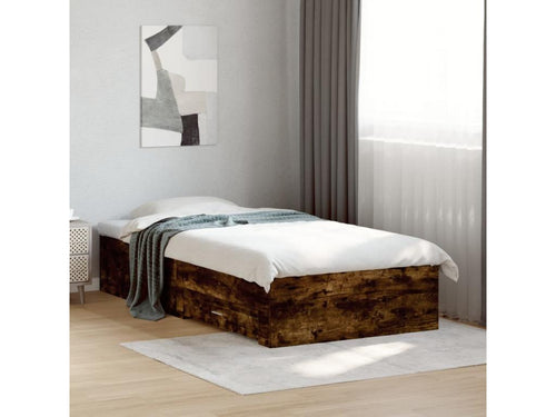 Bed frame with drawers, without mattress, smoked oak, 90x200 cm, IDDQ67236
