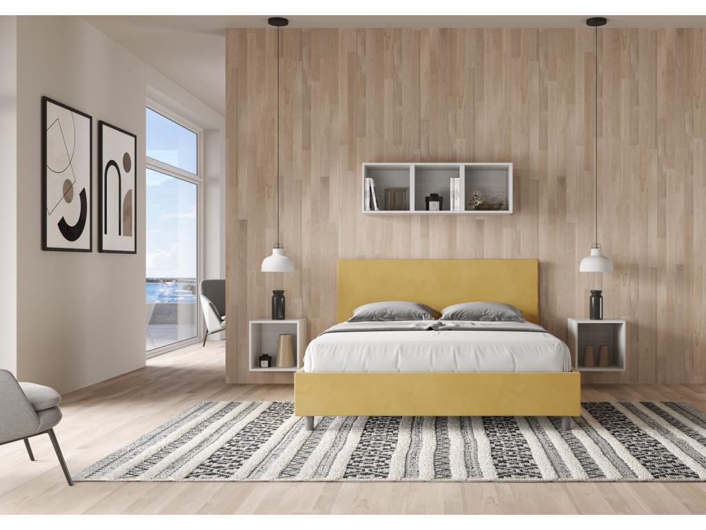 Upholstered storage bed 160x190 cm, ochre microfiber, Luxameub GDSP99071