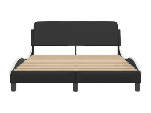 Black and white bed frame and headboard 140x200 cm faux leather RBLS06049