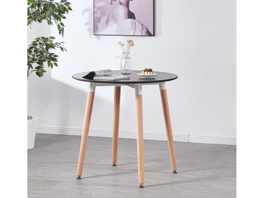 Luxameub - Dining Room Set - Round Black Table and 4 Black Scandinavian Chairs OEGN14040