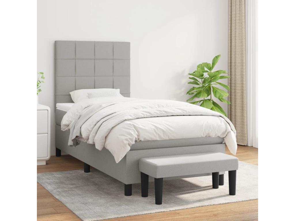 Upholstered bed base with mattress, light grey, 80x200 cm, fabric, USGC23763