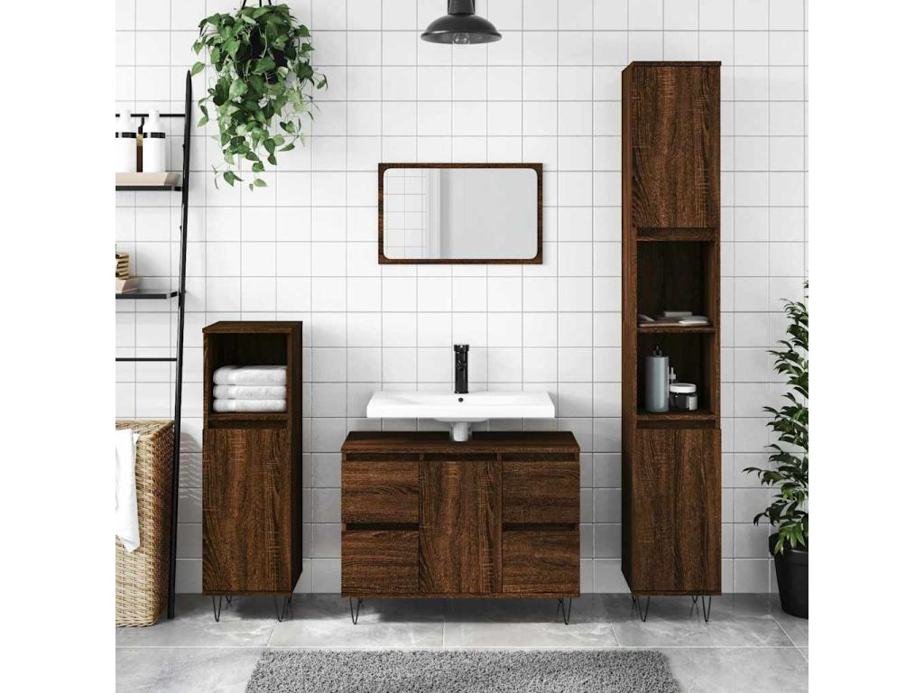 Bathroom cabinet, brown oak, 80x33x60cm, engineered wood, EZKR78500