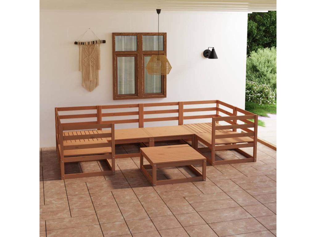 7-piece garden furniture set in solid pine wood QDGC46086