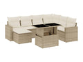 8-piece garden furniture set with cushions, beige woven resin, ULYD88785