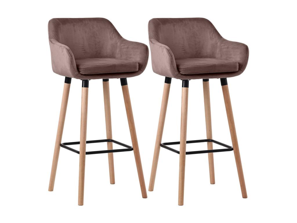 Set of 2 Bar Stools - Velvet - Coffee - Luxameub KYEI29048
