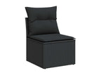 9-piece garden furniture set with cushions, black resin wicker QWCJ68728