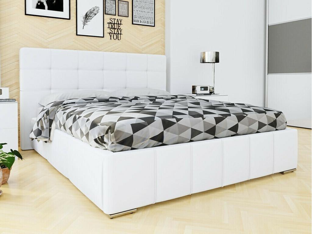 Luxameub 101 Double White Bed 180x200 Faux Leather Slatted Base 198x216x105cm FXNE41794