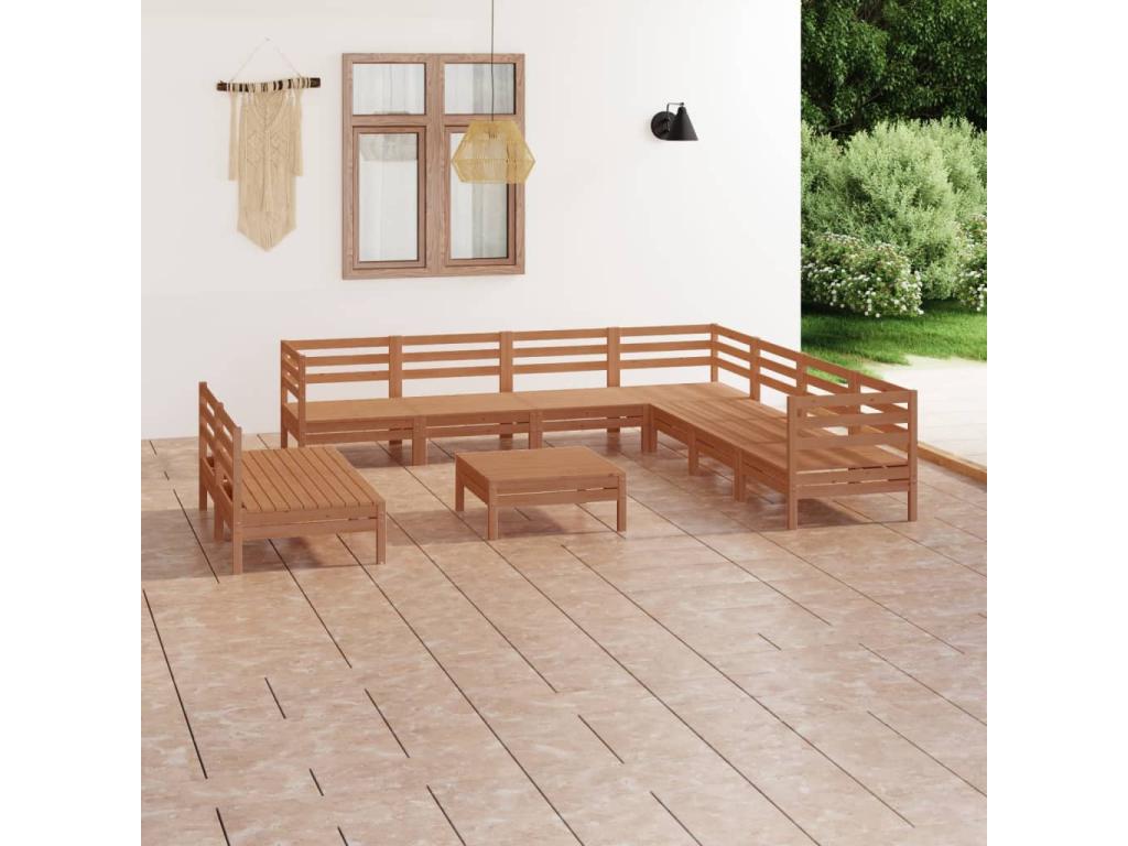 10-piece garden furniture set, solid pine wood, honey brown, 7 KYDS31281
