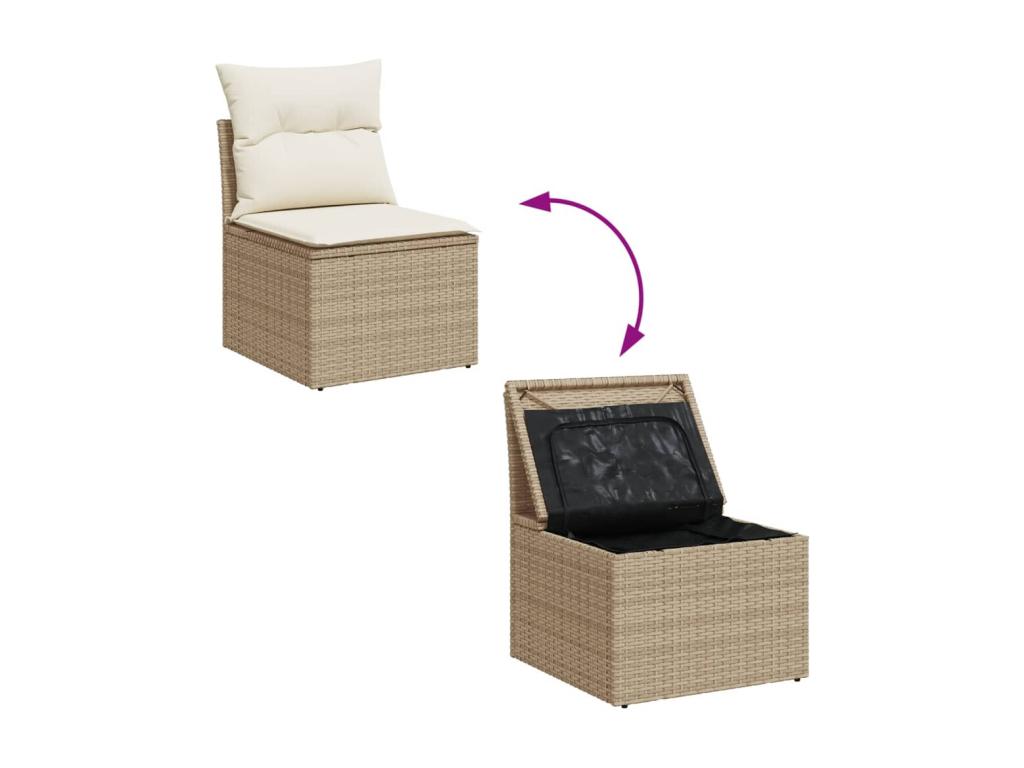6-piece garden furniture set with cushions, beige woven resin, UZUK02378