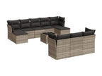 11-piece garden furniture set with light grey cushions, woven resin LXWK96030
