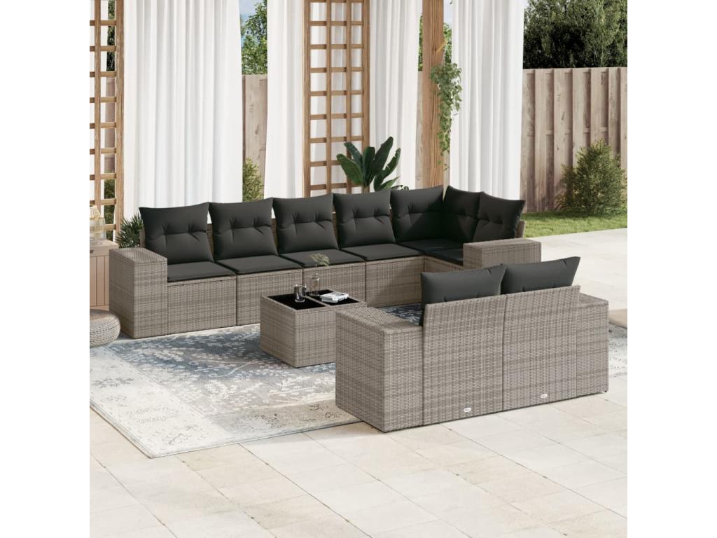 9-piece garden furniture set with grey resin wicker cushions RSGE63707