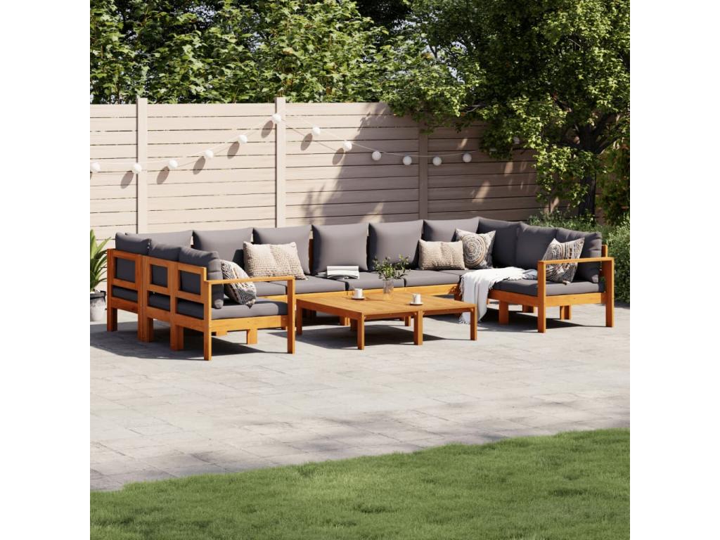 Luxameub NLVY12061 8-Piece Solid Wood Garden Furniture Set with Cushions