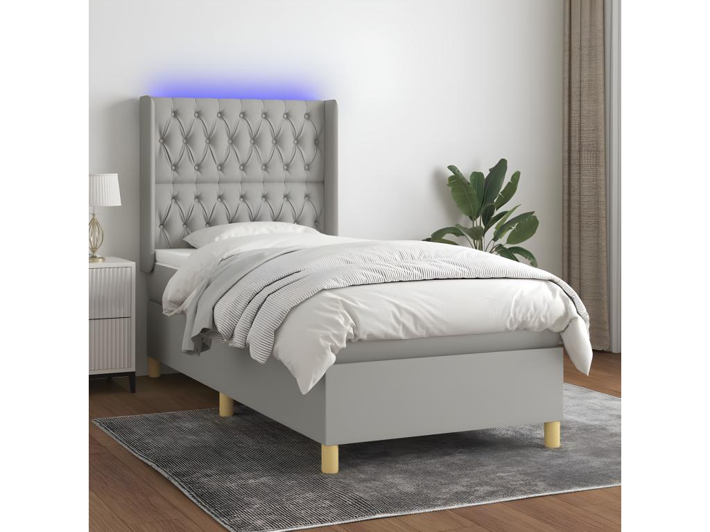 Cosymeub bed base with LED light grey mattress 90x190cm Fabric NRKI70527