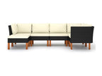 6-piece garden furniture set with cushions, black woven resin, 45 GLRB21946