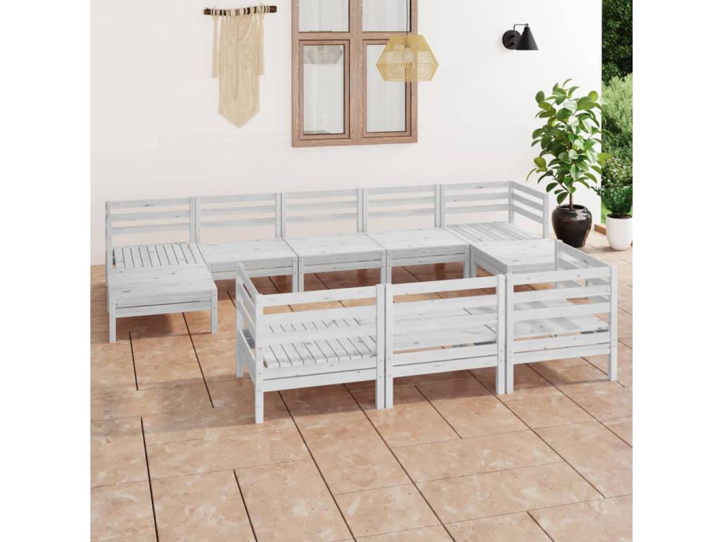 10-piece garden furniture set, white, solid pine wood, WTEF94010