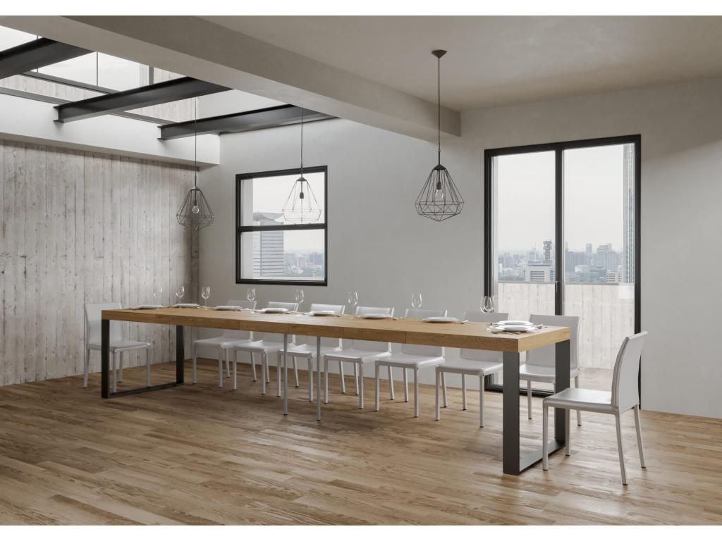 Luxameub Extendable Dining Table - Natural Color - 4-Leg Base - 2 Slim Extension Leaves - Extendable Width 130 to 234cm IGUV21268