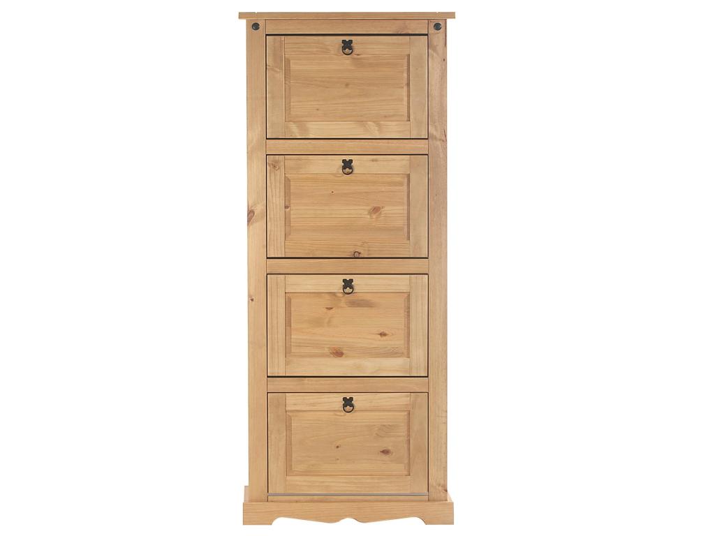 Cosymeub Mexican-style shoe cabinet with 4 drop-down doors in solid pine with a stained and waxed finish FSIE81190