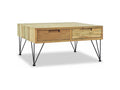 Cosymeub PGVI40675 Coffee Table with 2 Drawers, Solid Light Teak and Black Metal Legs