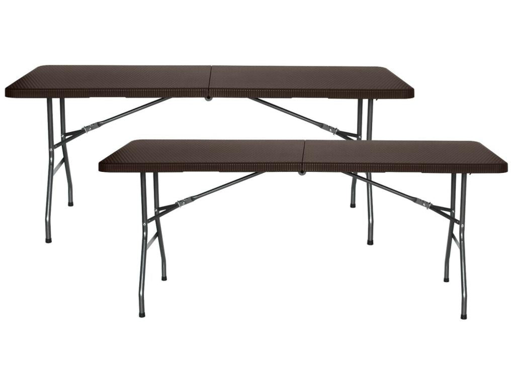 Pack of 2 rectangular folding tables with rattan effect, 180x74x74cm, 7house XQAR74160