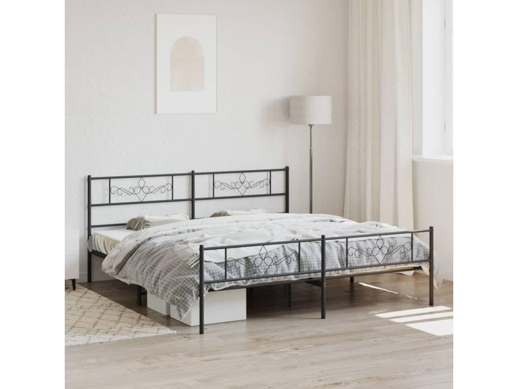 Black metal bed frame with headboard/footboard, 180x200 cm, SGAH63518