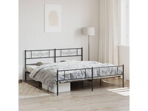 Black metal bed frame with headboard/footboard, 180x200 cm, SGAH63518